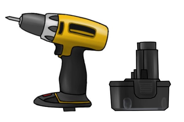 Battery and cordless drill driver separate