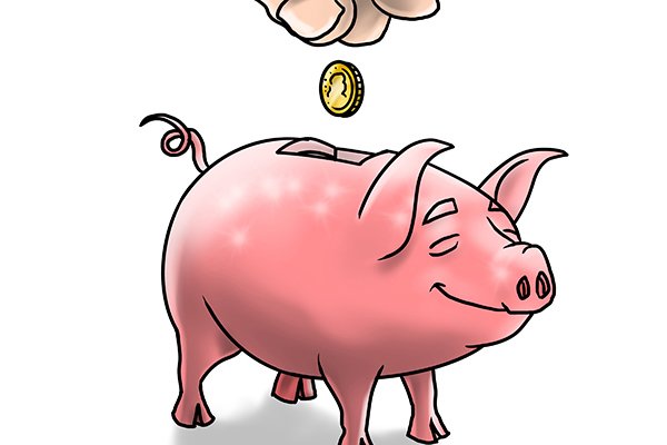 Piggy bank with a coin being added