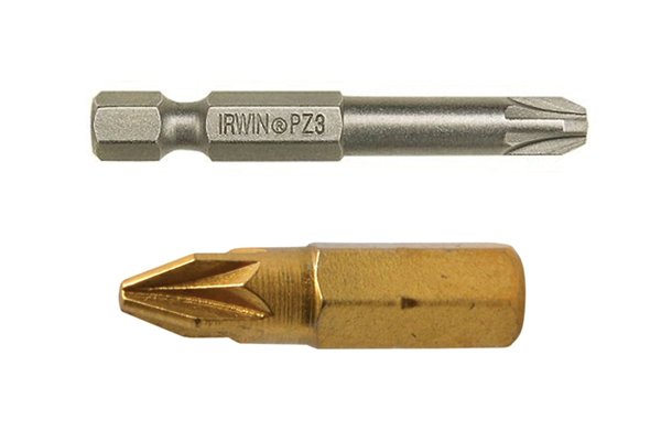 Bronze small screwdriver bit and a large gold screwdriver bit