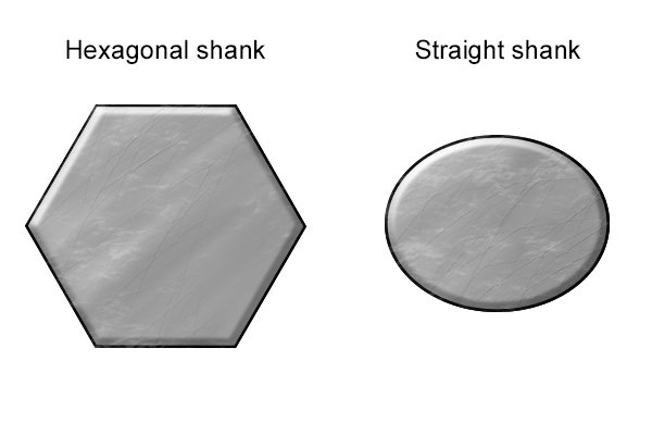 Front view of a hexagonal and straight shank bits