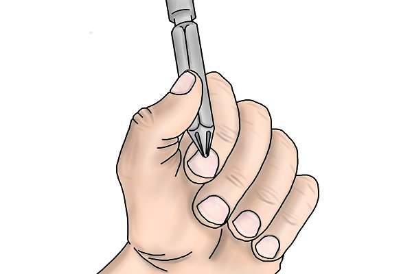 Two drill bits being held in a hand