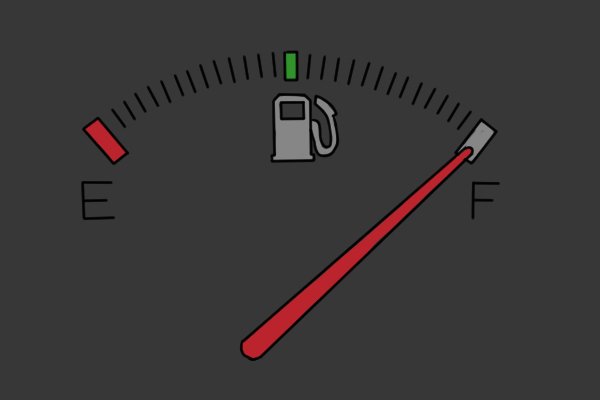 Car fuel gauge with the indicator on full