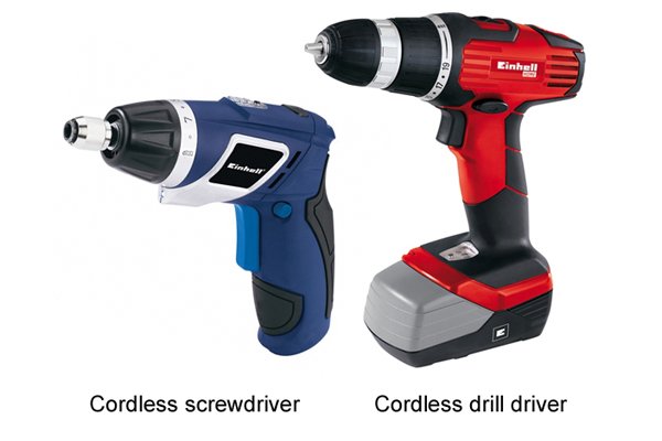 Blue cordless screwdriver and a red cordless drill driver