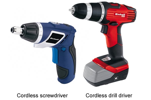 Blue cordless screwdriver and a red cordless drill driver