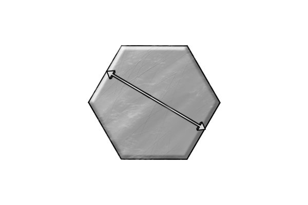Grey hexagon with a double ended arrow across the centre