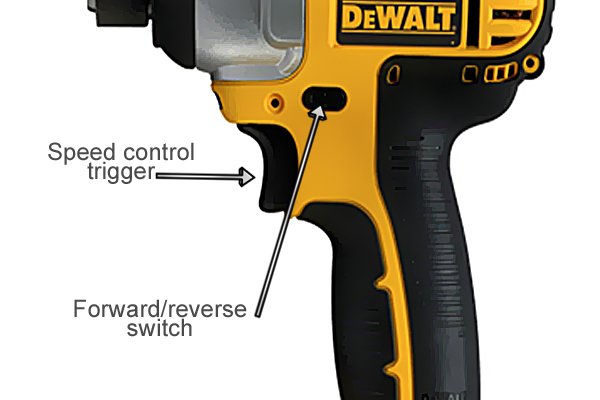 Speed control trigger, forward/reverse switch on a cordless impact driver