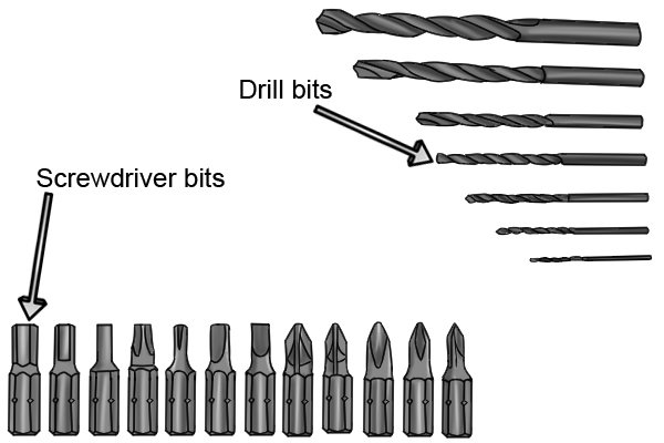 Drill bits have a straight shank, screwdriver bits have a hexagonal shank