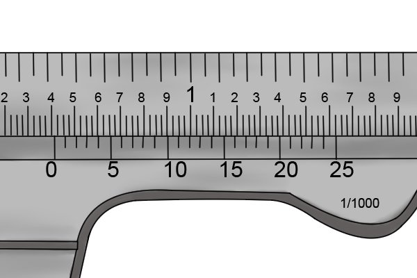 The vernier scale of an imperial caliper has a measuring range of 0.025 inches, and is graduated in 25 increments. Therefore, each increment is equal to 0.001 inches (0.025 ÷ 25 = 0.001). This is the resolution of the caliper.