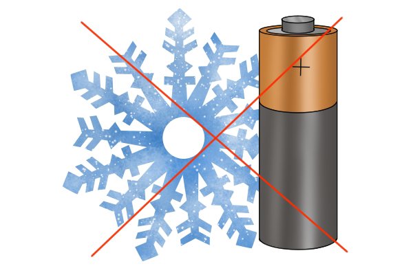 Battery and snowflake with cross through it