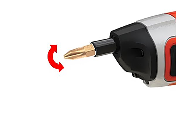 Cordless screwdriver chuck with directional arrow