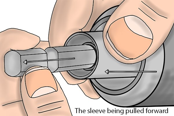 Removing bit on a quick change chuck by pulling sleeve back