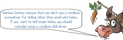 Wonkee Donkee says; Wonkee Donkee advises that you don’t use cordless screwdriver for drilling other than small pilot holes If you want to drill large holes then you should consider using a cordless drill driver.