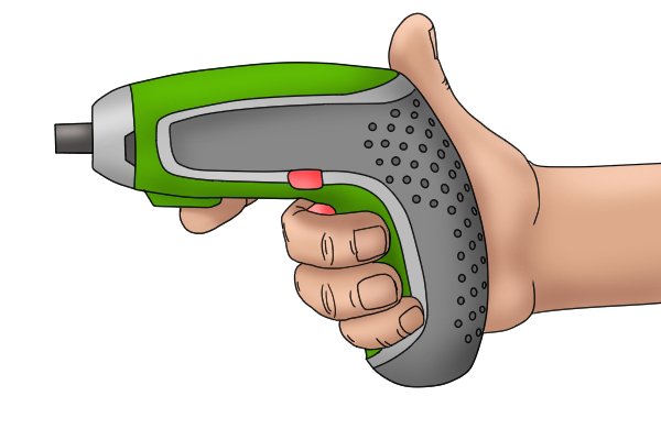 Cordless screwdriver being held in the hand