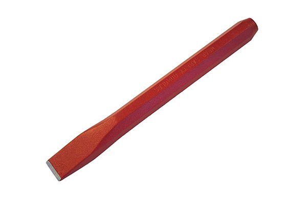 A red cold chisel made from steel