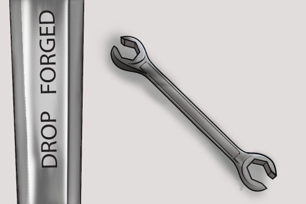 Drop forged stamp (top); "Chrome vanadium" stamped on a spanner (bottom