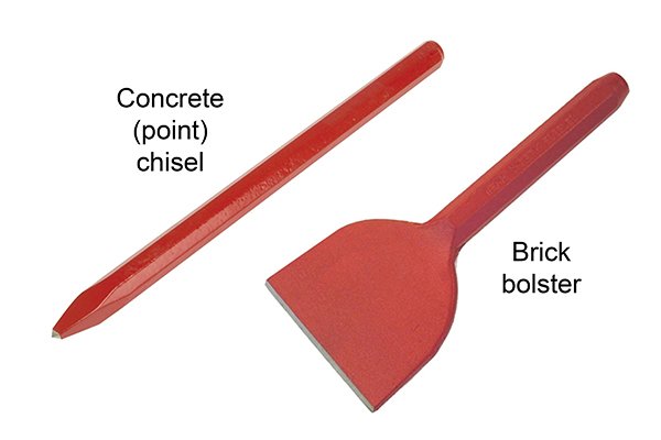 Brick bolster (left) and concrete (point) chisel (right)