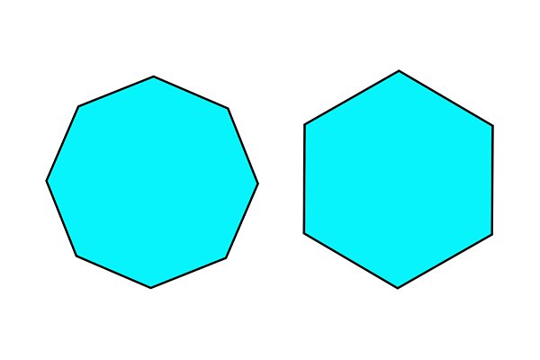An octagon (left) and a hexagon (right)