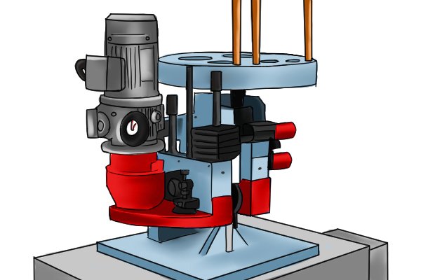 Machine used for cutting dowel rods into pins