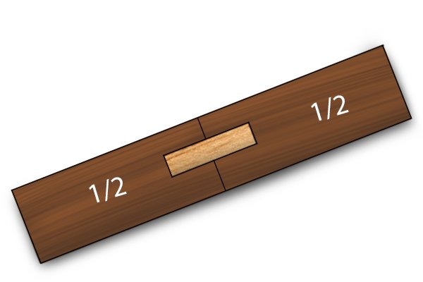 Dowel peg inserted half way into each piece of wood in a dowelling joint
