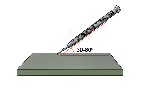 Correct angle for sharpening an engineers scriber tip on a diamond sharpening stone