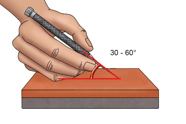 Sharpening angle for an engineers scriber tip, 30-60