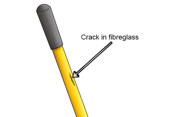Crack in fibreglass earth rammer handle