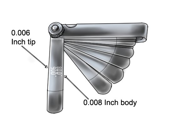 Go NoGo feeler gauge showing blade measurements 
