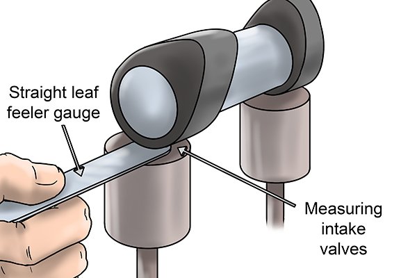 Straight leaf feeler gauge used in measuring intake valve gap 