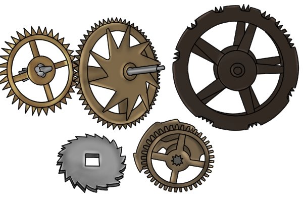 Close up of the gears and mechanisms inside a clock that need to be dressed with an escapement file
