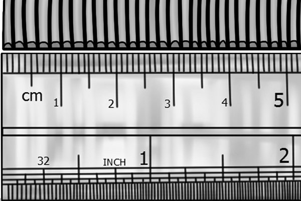 Image illustrating how a vixen file is measured for number of teeth per inch