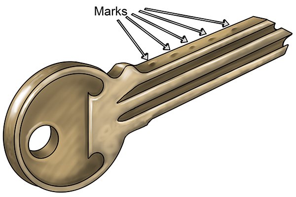 Diagram to show the locations of the marks on the key blank