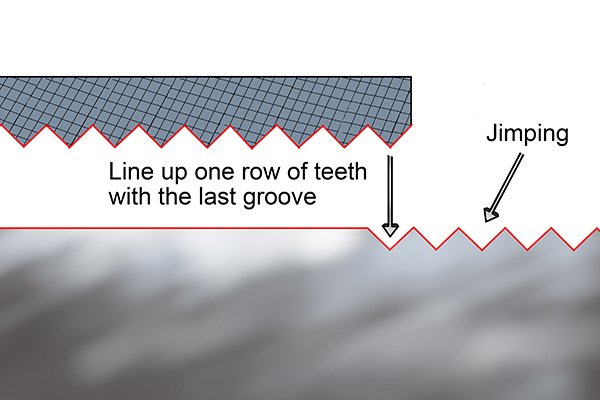 Image to show how to align your chequering file when jimping a wide area on the back of a knife blade
