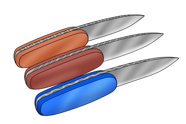 Examples of different filework patterns on knife tangs