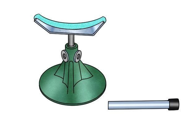 A hoof jack, which is used to keep a horse's foot comfortable when grooming it with a horse rasp