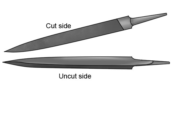 Image of a barrette file, which always has a safe back and one cut face