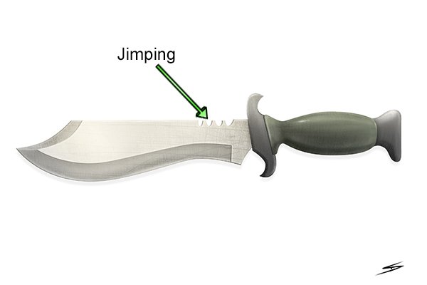 Image of a DIYer using a taper saw file to add serrations to a knife blade. This is less accurate than using a chequering file.
