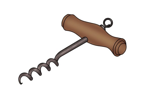 A corkscrew, depicted her for the similarities it shares with an auger bit for a drill