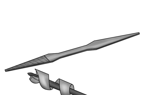 An auger bit file alongside an auger bit
