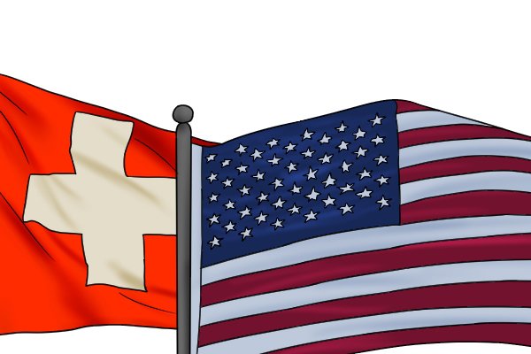 American and Swiss flags, illustrating that this type of file is made in either American or Swiss pattern