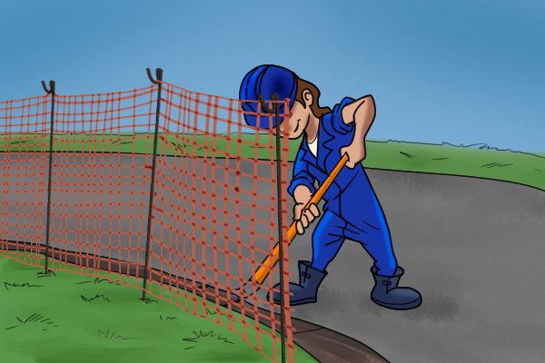 Fenced-off road works