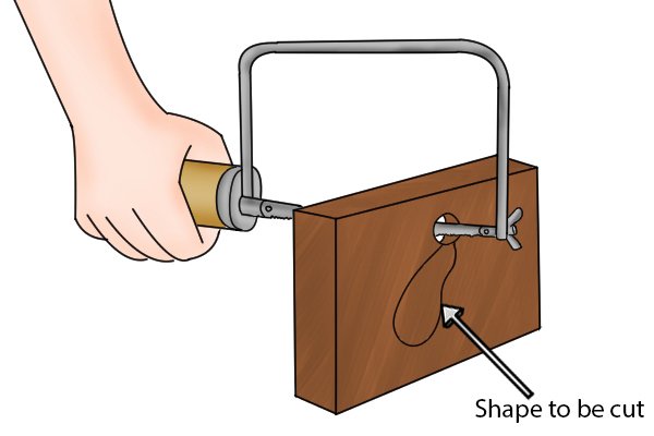 A coping saw can also be used to cut shapes in the middle of a piece of material.
