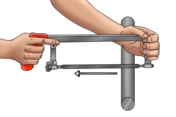 Even though the saw cuts on the push stroke, the first few strokes should be made by pulling the blade towards you