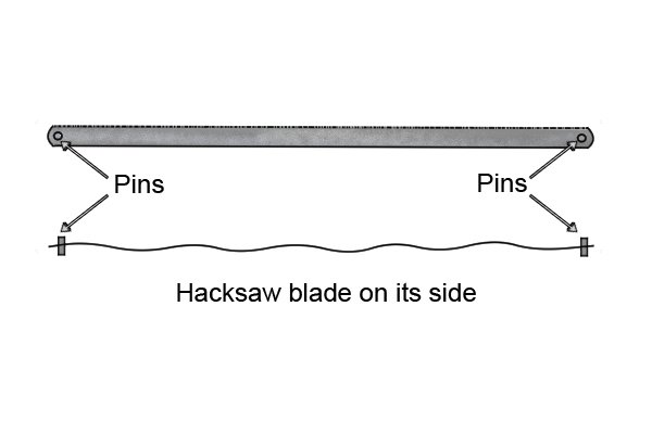 If you look closely at a junior hacksaw blade, you will see that is has two tiny pins, one on either end of the blade. 