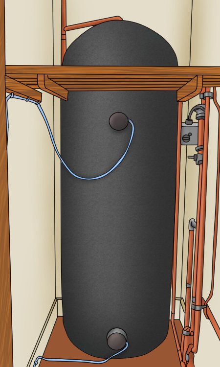 Image of an economy 7 hot water cylinder, with two immersion heater elements