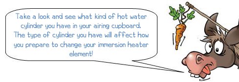 Wonkee Donkee asks the DIYer what kind of hot water cylinder they have so that they will know which parts of the guide to changing their immersion heater element are relevant later on