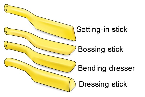 Setting in stick, bossing stick, bending dresser, dressing stick