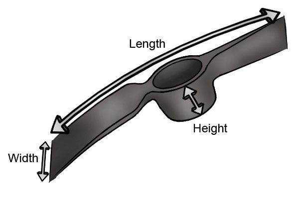 Mattock head dimensions, Length, Width, Height