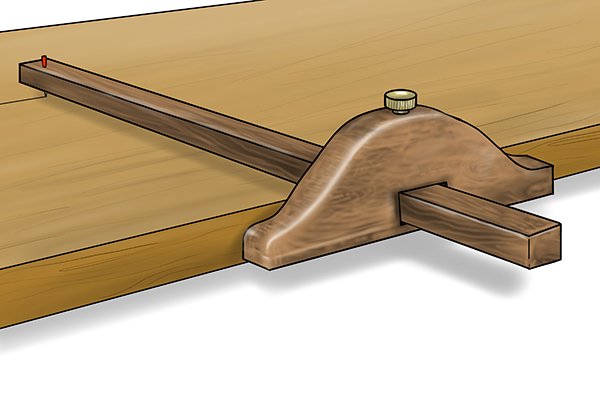 Panel gauge marking a large sheet of wood, the stem can reach much further than a regular marking gauge