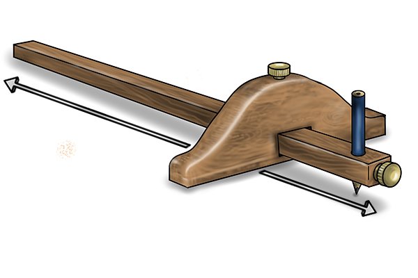 Length of a panel gauge stem, used to mark wood on a larger scale than a marking gauge, for example when scribing boards