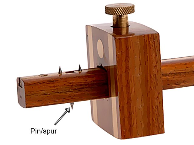 parts of a mortise and combination mortise marking gauge; pin/ spur, used for regular wood working marking